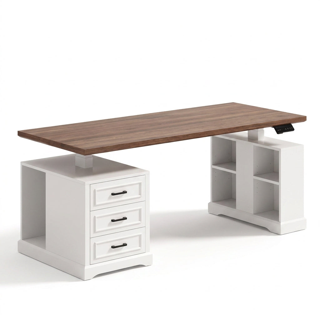 Vintage Wood Standing Desk with Drawers WoodsyPro Core Vintage