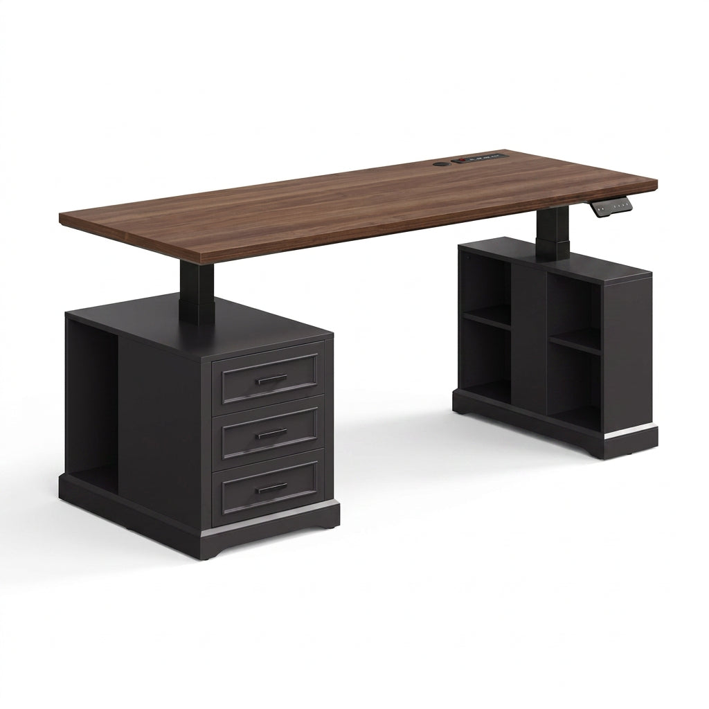 Vintage Wood Standing Desk with Drawers WoodsyPro Core Vintage