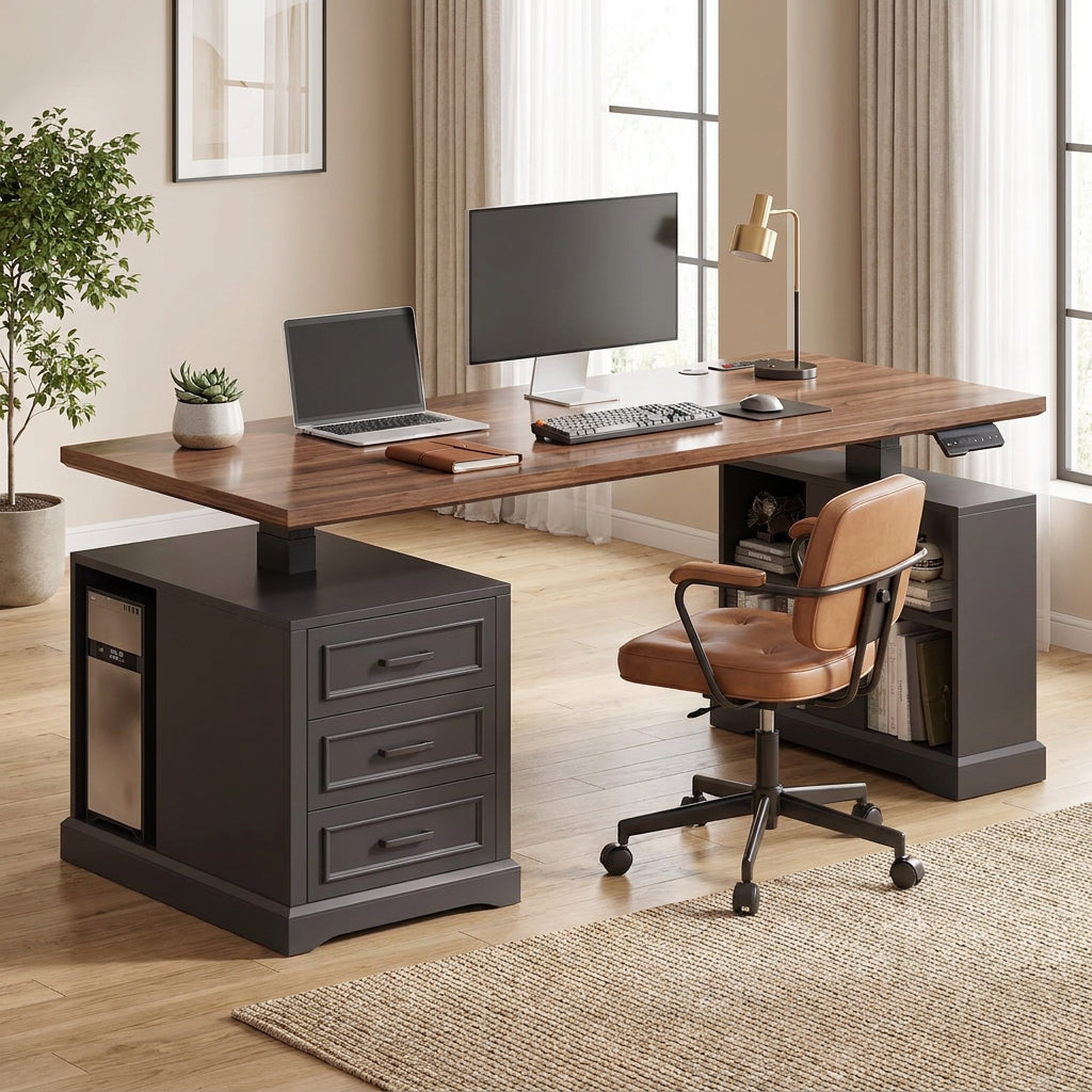Vintage Wood Standing Desk with Drawers WoodsyPro Core Vintage